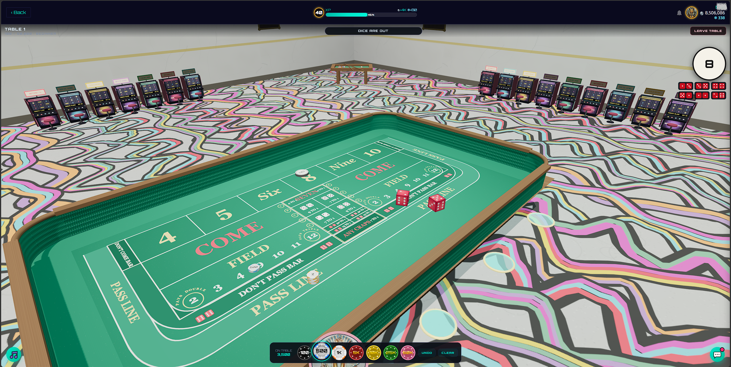 An overhead view of a craps table.