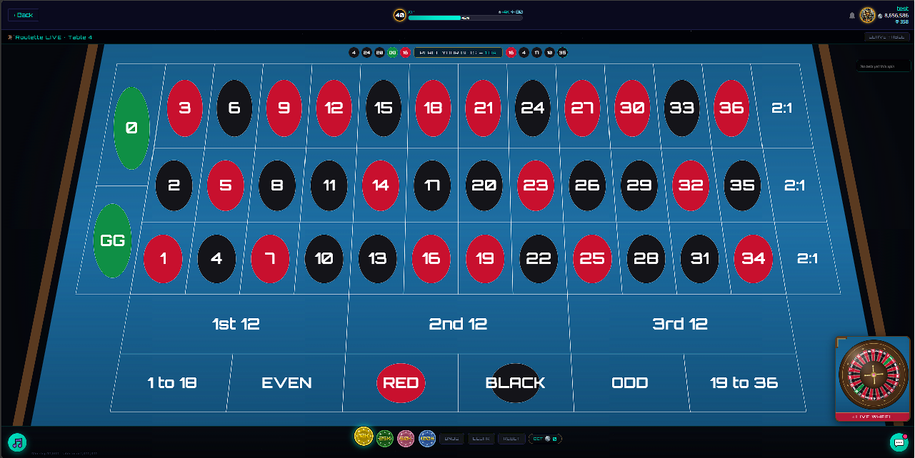 An overhead view of a roulette table.